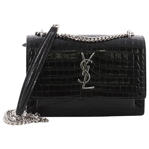 Saint Laurent Sunset Chain Wallet In Crocodile Embossed Shiny 